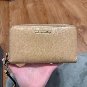 Michael Kors Tan Pebbled Leather Zip Wristlet Wallet